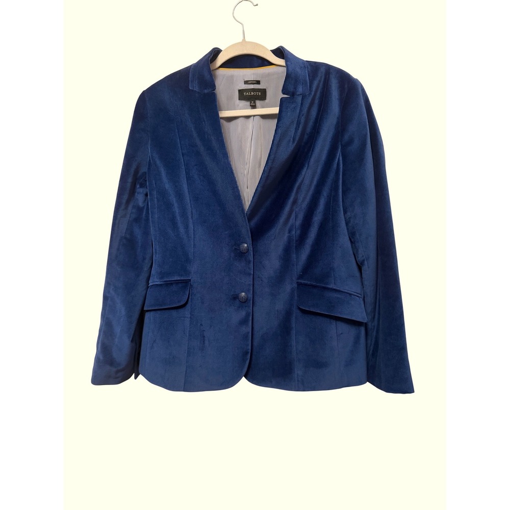 Talbots Aberdeen Royal Blue Velvet Blazer Jacket Womens Size 12 Pinstripe Lining
